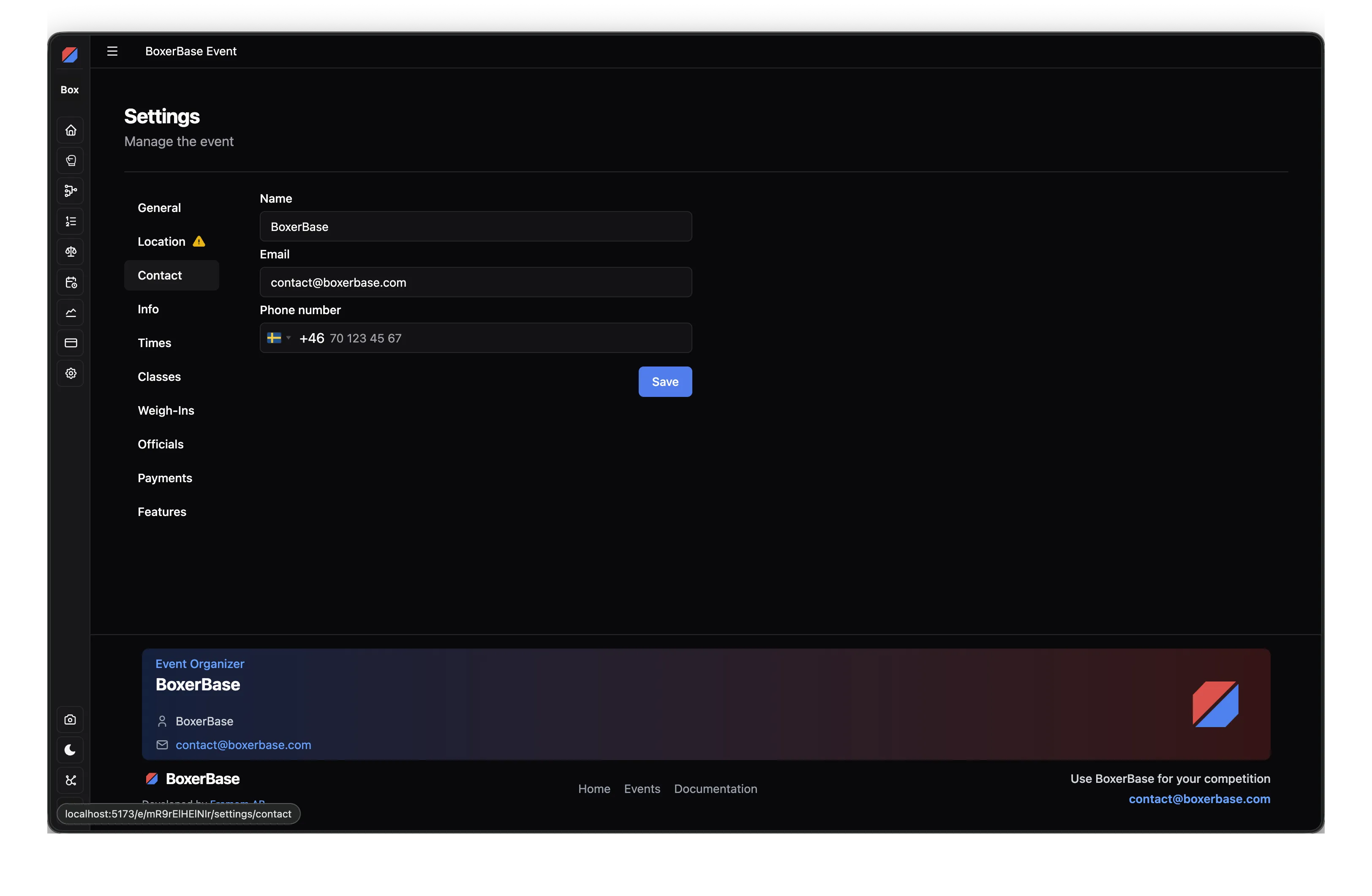 Contact settings page