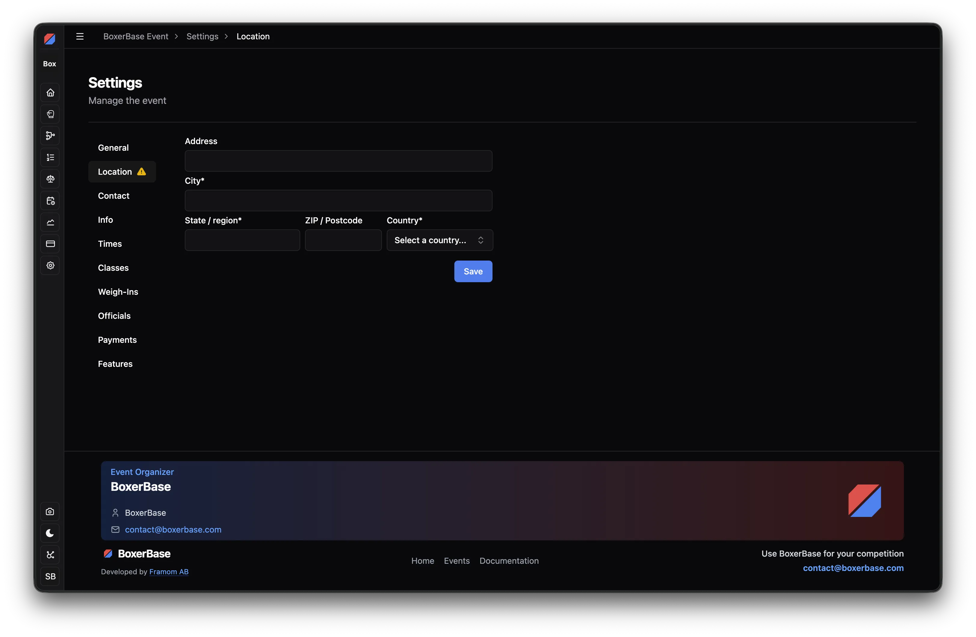 Location settings page